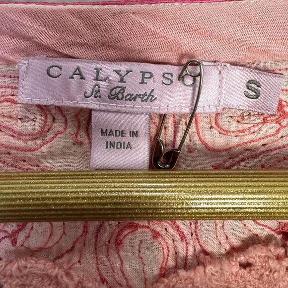 Calypso St. Barth Floral Crochet Tunic Top Size S Embroidered Sequins Tasseled - Picture 14 of 16